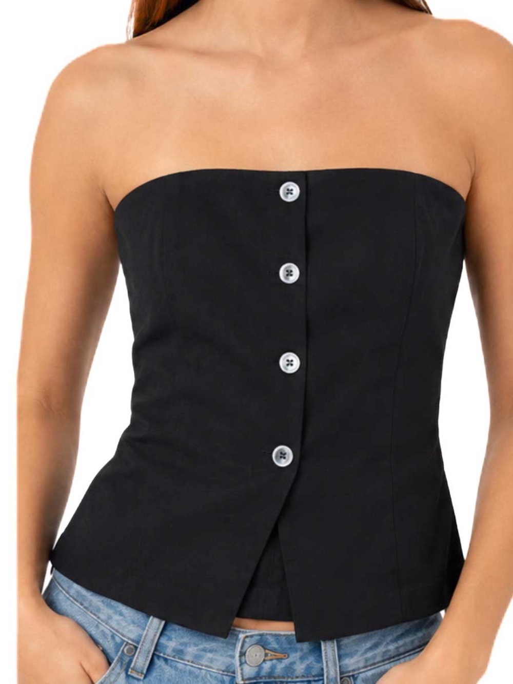 NEW - OGL Womens Strapless Black Button-Front Bustier Corset Top, Size XL